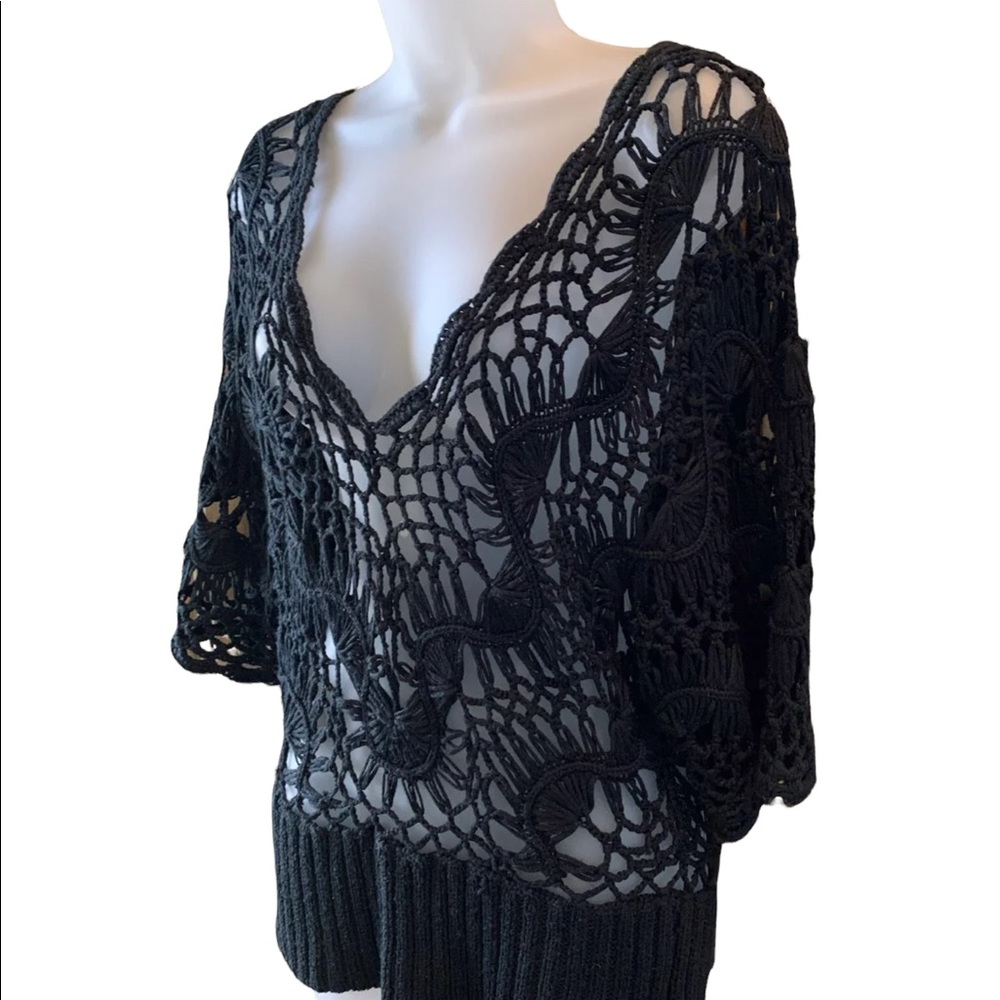 Nicole Max Crocheted Chunky Loose Knit Black V-Neck Sweater Size Medium - Picture 5 of 9